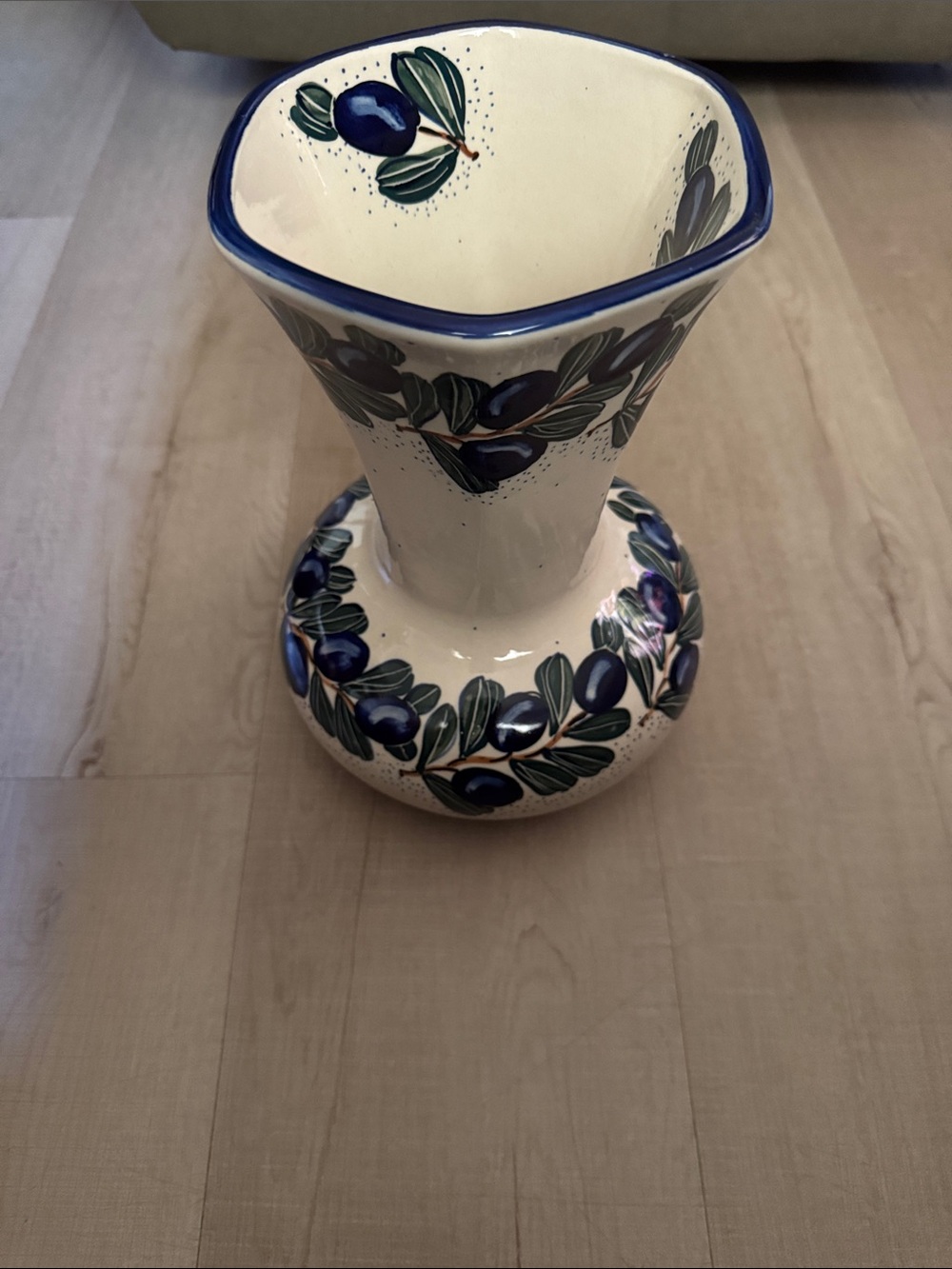 Vintage Polish Pottery Large Vase Vines